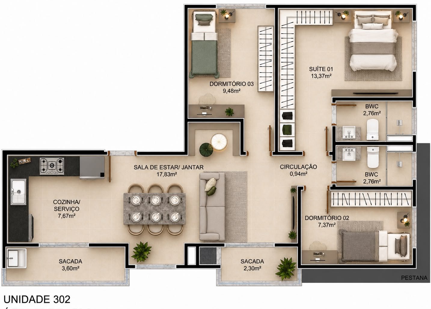 Pestana 03 — planta do apartamento 302